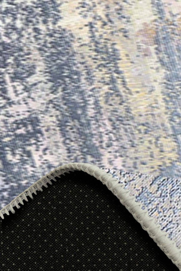 Mea Desenli Pamuk Tabanlı Yıkanabilen Kaydırmaz Antibakteriyel Şönil Salon Halısı