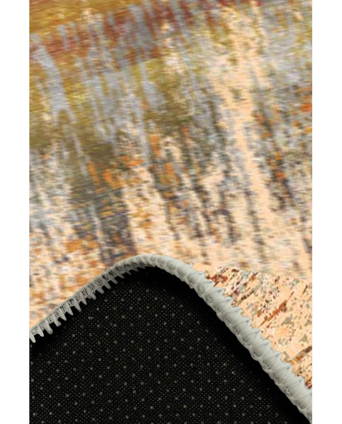 Carnig Desenli Pamuk Tabanlı Yıkanabilen Kaydırmaz Antibakteriyel Şönil Salon Halısı