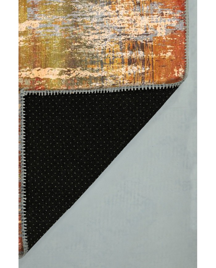 Carnig Desenli Pamuk Tabanlı Yıkanabilen Kaydırmaz Antibakteriyel Şönil Salon Halısı