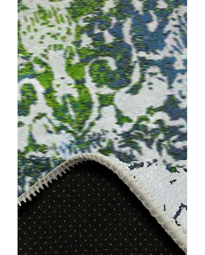 Camelia Eskitme Desenli Pamuk Tabanlı Yıkanabilen Kaydırmaz Antibakteriyel Şönil Salon Halısı