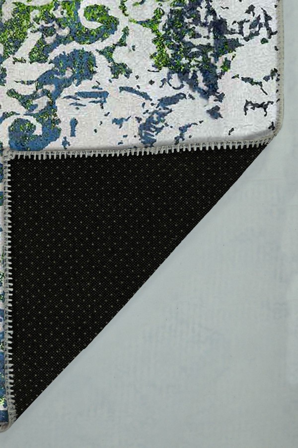 Camelia Eskitme Desenli Pamuk Tabanlı Yıkanabilen Kaydırmaz Antibakteriyel Şönil Salon Halısı