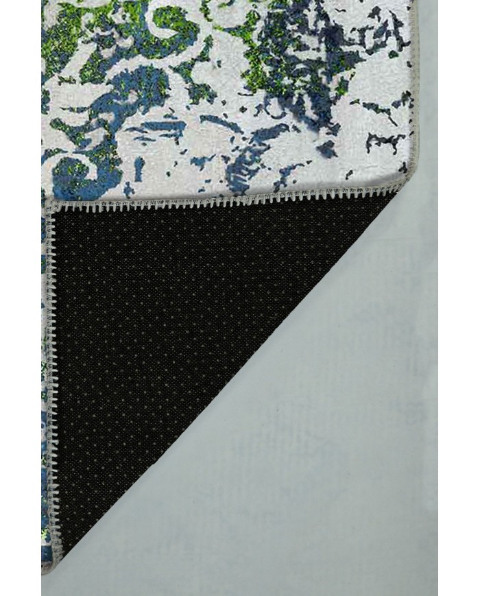 Camelia Eskitme Desenli Pamuk Tabanlı Yıkanabilen Kaydırmaz Antibakteriyel Şönil Salon Halısı