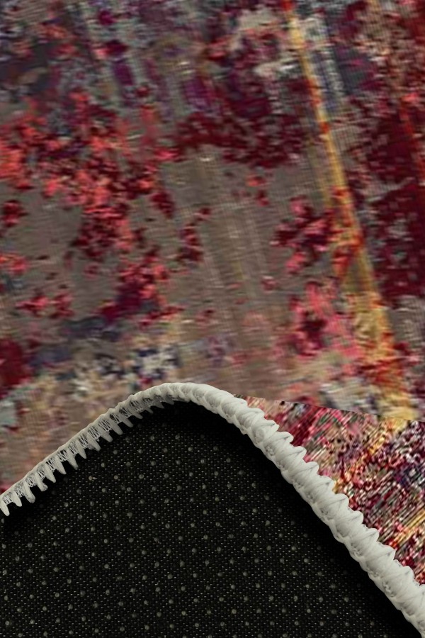 Bush Renkli Desenli Pamuk Tabanlı Yıkanabilen Kaydırmaz Antibakteriyel Şönil Salon Halısı