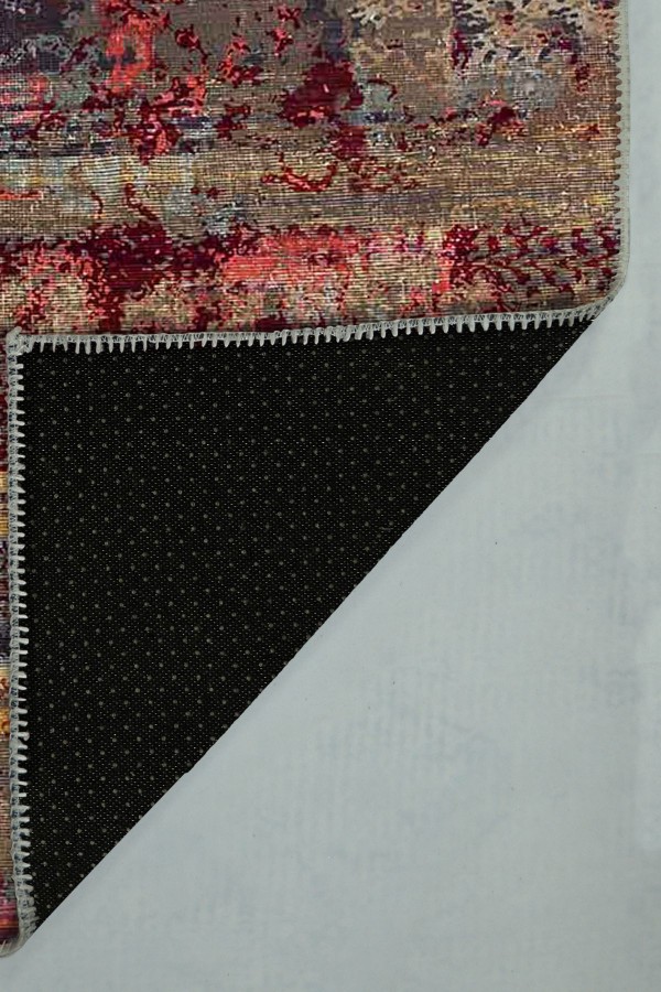 Bush Renkli Desenli Pamuk Tabanlı Yıkanabilen Kaydırmaz Antibakteriyel Şönil Salon Halısı