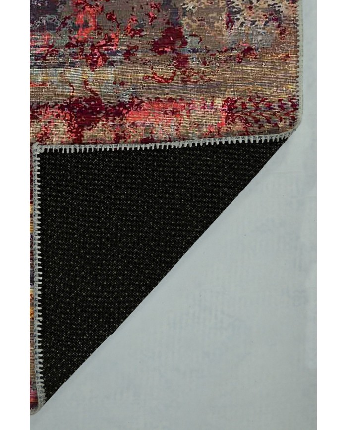 Bush Renkli Desenli Pamuk Tabanlı Yıkanabilen Kaydırmaz Antibakteriyel Şönil Salon Halısı