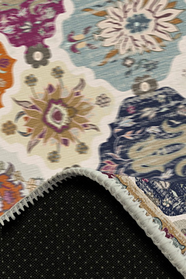 Boris Desenli Pamuk Tabanlı Yıkanabilen Kaydırmaz Antibakteriyel Şönil Salon Halısı