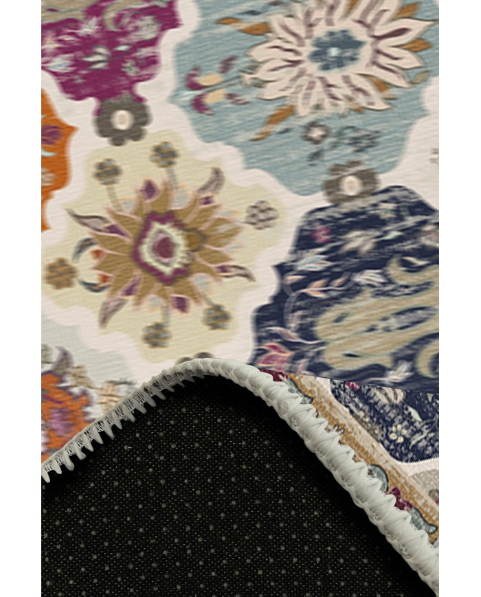 Boris Desenli Pamuk Tabanlı Yıkanabilen Kaydırmaz Antibakteriyel Şönil Salon Halısı