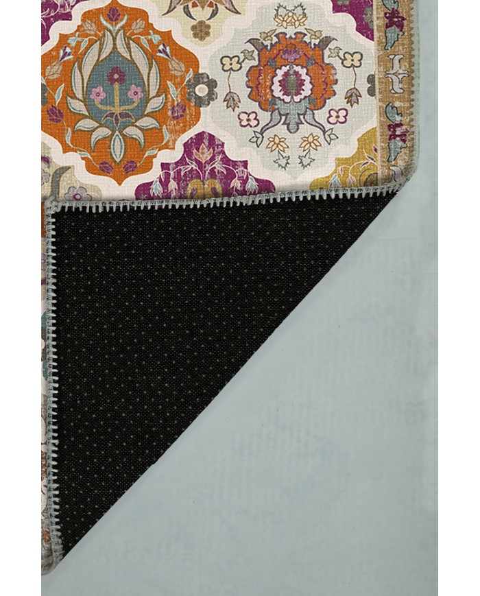 Boris Desenli Pamuk Tabanlı Yıkanabilen Kaydırmaz Antibakteriyel Şönil Salon Halısı