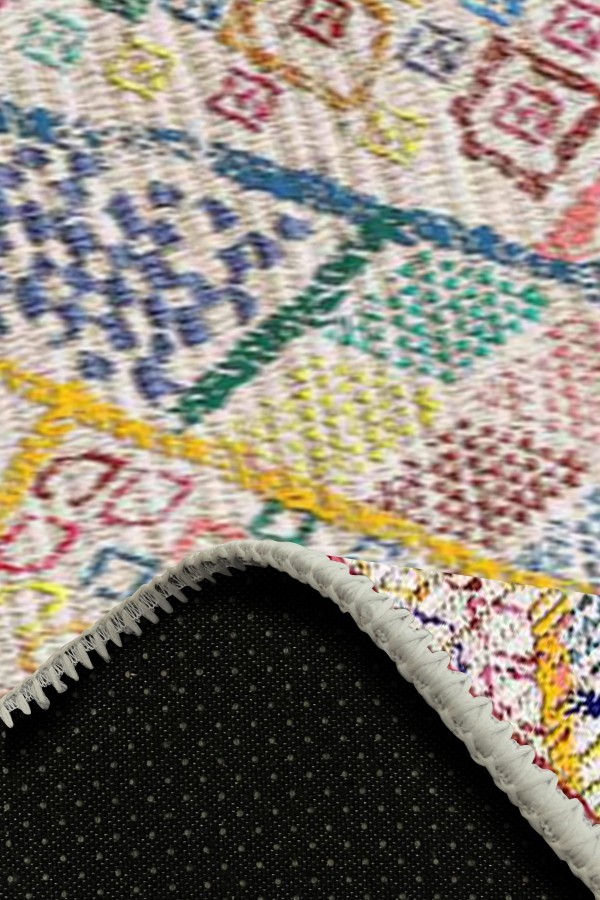 Boujdor Pamuk Tabanlı Yıkanabilen Kaydırmaz Antibakteriyel Şönil Salon Halısı