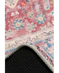 Blue Rosso Eskitme Desenli Pamuk Tabanlı Yıkanabilen Kaydırmaz Antibakteriyel Şönil Salon Halısı