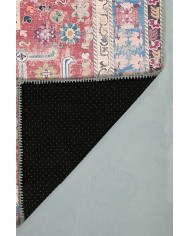 Blue Rosso Eskitme Desenli Pamuk Tabanlı Yıkanabilen Kaydırmaz Antibakteriyel Şönil Salon Halısı