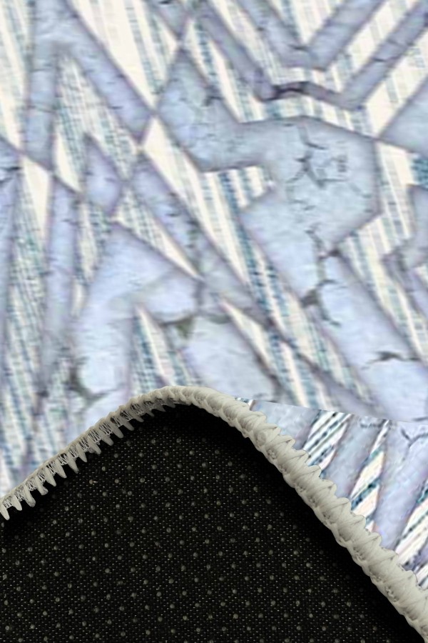 Bluestry Geometrik Desenli Pamuk Tabanlı Yıkanabilen Kaydırmaz Antibakteriyel Şönil Salon Halısı