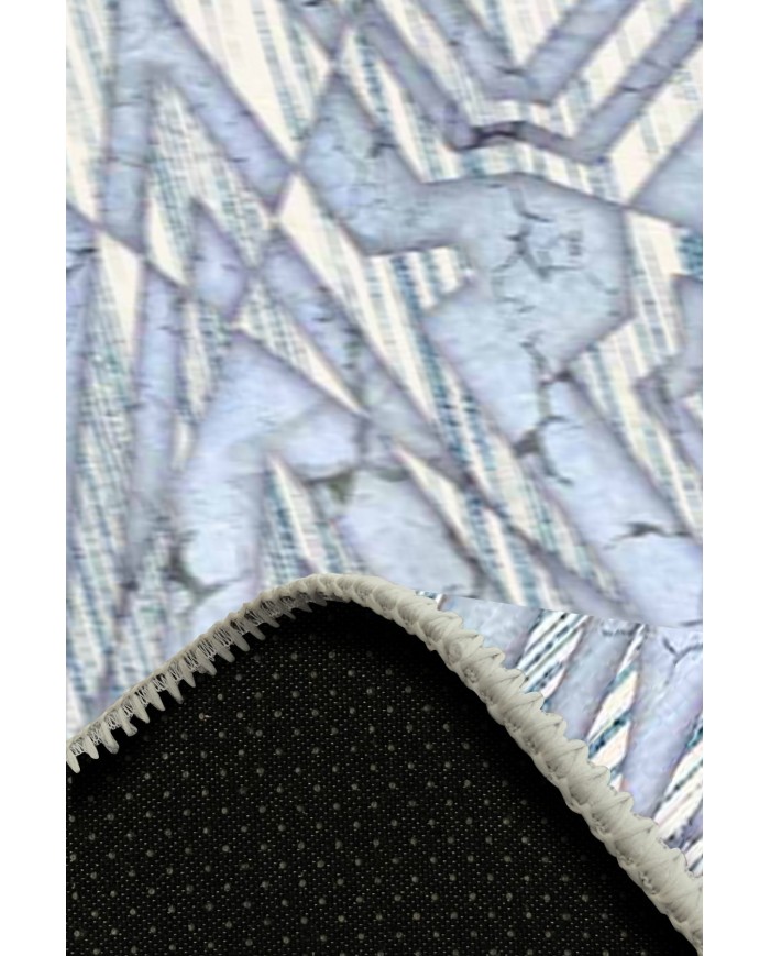 Bluestry Geometrik Desenli Pamuk Tabanlı Yıkanabilen Kaydırmaz Antibakteriyel Şönil Salon Halısı