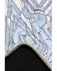 Bluestry Geometrik Desenli Pamuk Tabanlı Yıkanabilen Kaydırmaz Antibakteriyel Şönil Salon Halısı