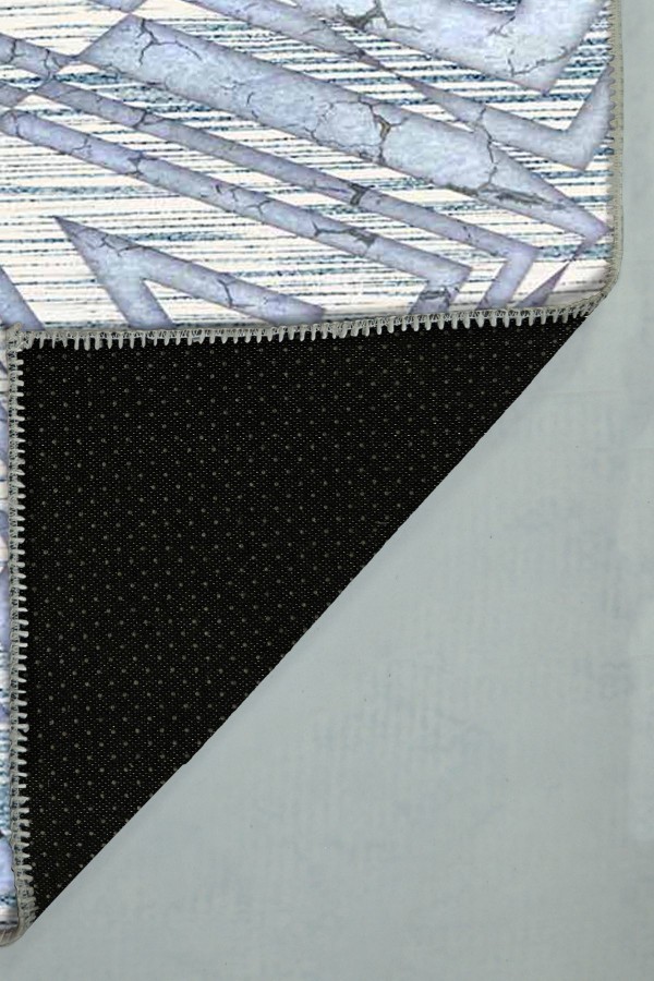 Bluestry Geometrik Desenli Pamuk Tabanlı Yıkanabilen Kaydırmaz Antibakteriyel Şönil Salon Halısı