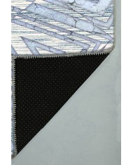 Bluestry Geometrik Desenli Pamuk Tabanlı Yıkanabilen Kaydırmaz Antibakteriyel Şönil Salon Halısı