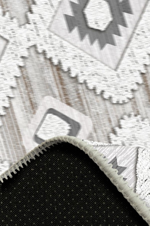 Bashar Desenli Pamuk Tabanlı Yıkanabilen Kaydırmaz Antibakteriyel Şönil Salon Halısı