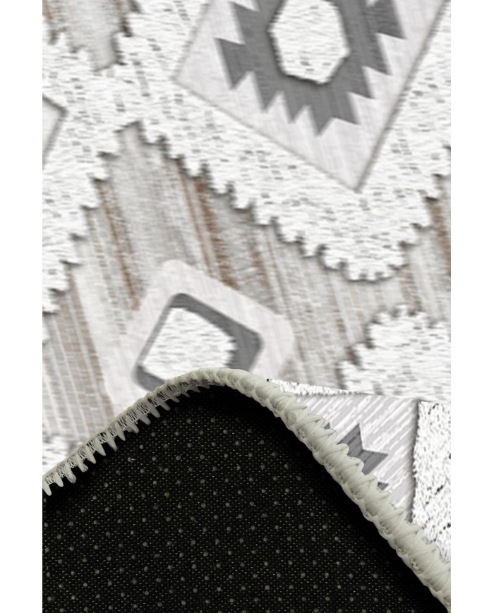 Bashar Desenli Pamuk Tabanlı Yıkanabilen Kaydırmaz Antibakteriyel Şönil Salon Halısı