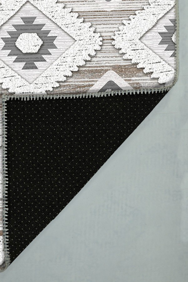 Bashar Desenli Pamuk Tabanlı Yıkanabilen Kaydırmaz Antibakteriyel Şönil Salon Halısı