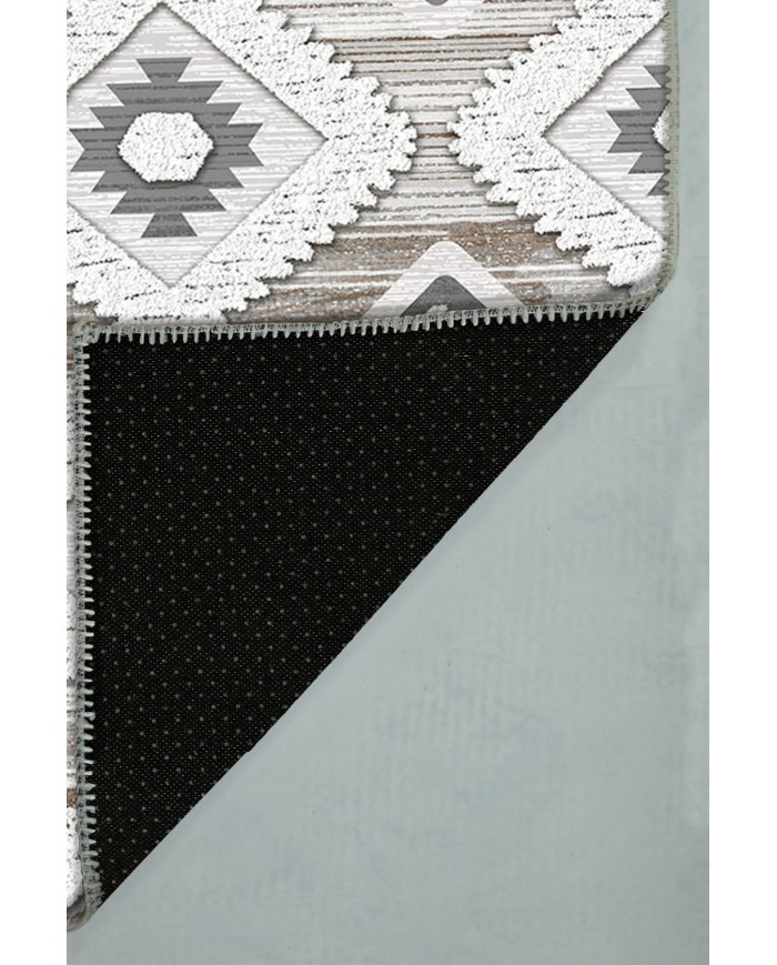 Bashar Desenli Pamuk Tabanlı Yıkanabilen Kaydırmaz Antibakteriyel Şönil Salon Halısı