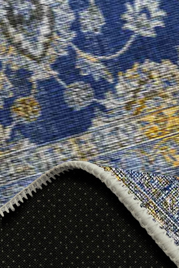 Beja Eskitme Desenli Pamuk Tabanlı Yıkanabilen Kaydırmaz Antibakteriyel Şönil Salon Halısı