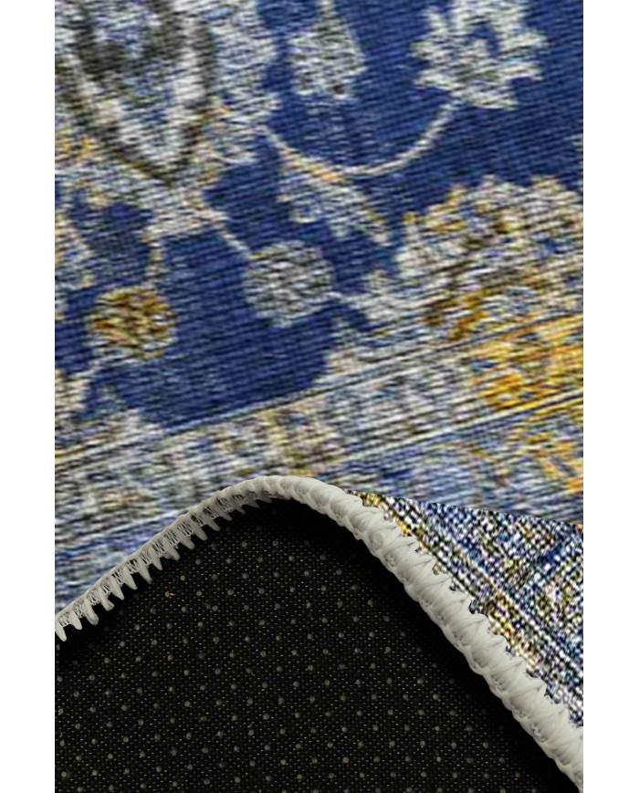 Beja Eskitme Desenli Pamuk Tabanlı Yıkanabilen Kaydırmaz Antibakteriyel Şönil Salon Halısı