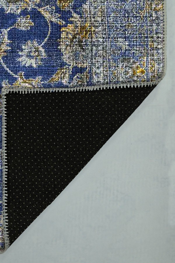 Beja Eskitme Desenli Pamuk Tabanlı Yıkanabilen Kaydırmaz Antibakteriyel Şönil Salon Halısı