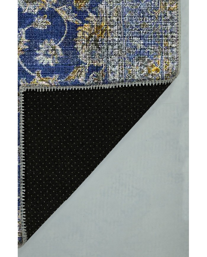 Beja Eskitme Desenli Pamuk Tabanlı Yıkanabilen Kaydırmaz Antibakteriyel Şönil Salon Halısı