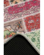 Angela Patchwork Desenli Pamuk Tabanlı Yıkanabilen Kaydırmaz Antibakteriyel Şönil Salon Halısı