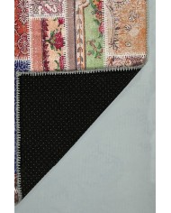 Angela Patchwork Desenli Pamuk Tabanlı Yıkanabilen Kaydırmaz Antibakteriyel Şönil Salon Halısı