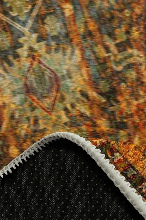 Babs Eskitme Desenli Pamuk Tabanlı Yıkanabilen Kaydırmaz Antibakteriyel Şönil Salon Halısı