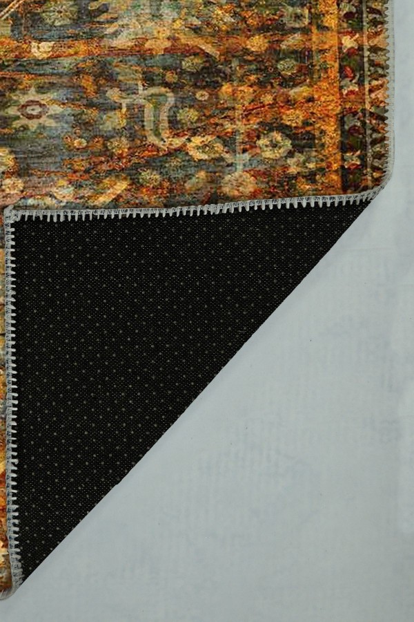 Babs Eskitme Desenli Pamuk Tabanlı Yıkanabilen Kaydırmaz Antibakteriyel Şönil Salon Halısı