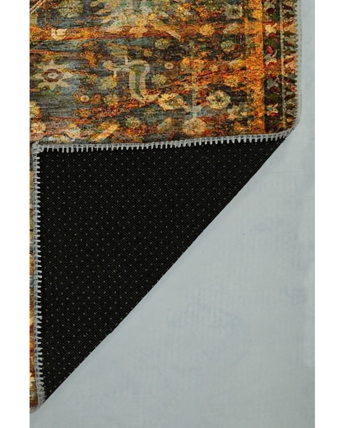 Babs Eskitme Desenli Pamuk Tabanlı Yıkanabilen Kaydırmaz Antibakteriyel Şönil Salon Halısı