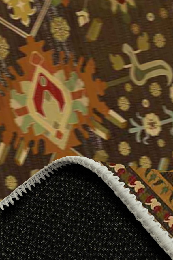 Valerie Eskitme Desenli Pamuk Tabanlı Yıkanabilen Kaydırmaz Antibakteriyel Şönil Salon Halısı