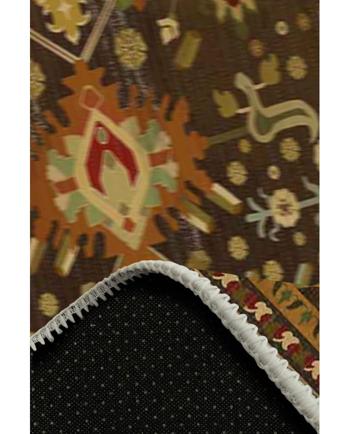 Valerie Eskitme Desenli Pamuk Tabanlı Yıkanabilen Kaydırmaz Antibakteriyel Şönil Salon Halısı