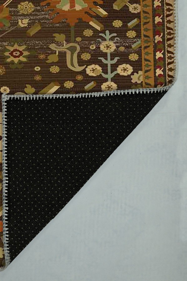 Valerie Eskitme Desenli Pamuk Tabanlı Yıkanabilen Kaydırmaz Antibakteriyel Şönil Salon Halısı