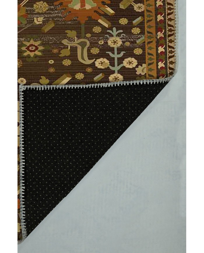 Valerie Eskitme Desenli Pamuk Tabanlı Yıkanabilen Kaydırmaz Antibakteriyel Şönil Salon Halısı