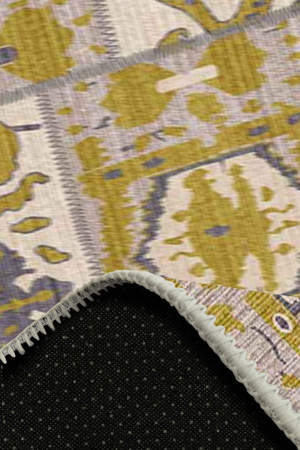 Alder Patchwork Desenli Pamuk Tabanlı Yıkanabilen Kaydırmaz Antibakteriyel Şönil Salon Halısı