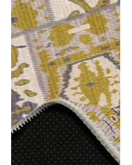 Alder Patchwork Desenli Pamuk Tabanlı Yıkanabilen Kaydırmaz Antibakteriyel Şönil Salon Halısı