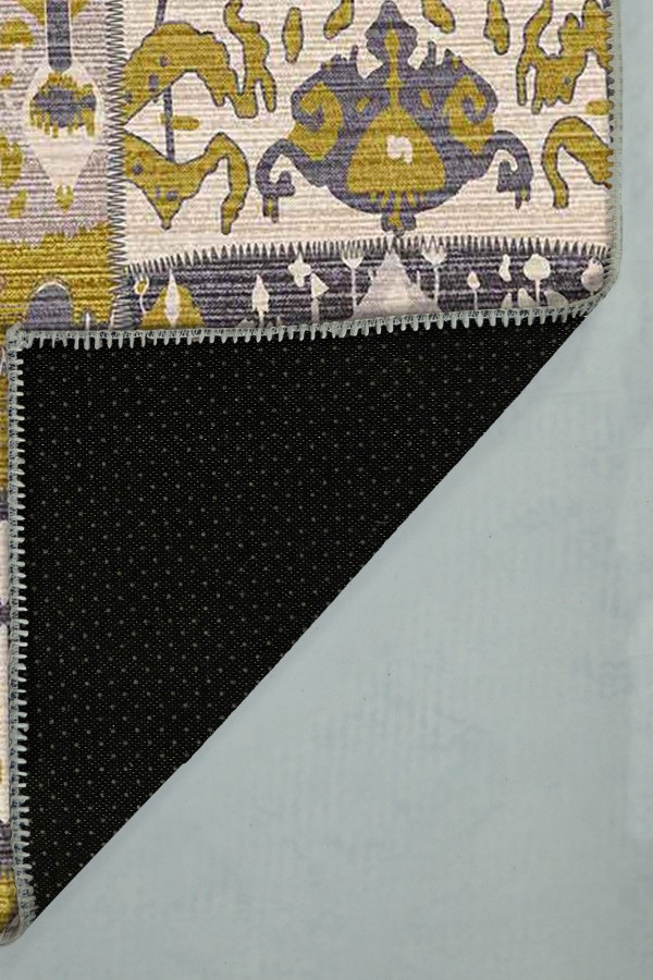 Alder Patchwork Desenli Pamuk Tabanlı Yıkanabilen Kaydırmaz Antibakteriyel Şönil Salon Halısı