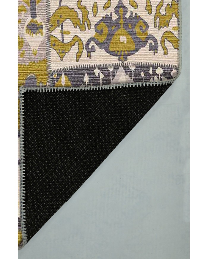 Alder Patchwork Desenli Pamuk Tabanlı Yıkanabilen Kaydırmaz Antibakteriyel Şönil Salon Halısı