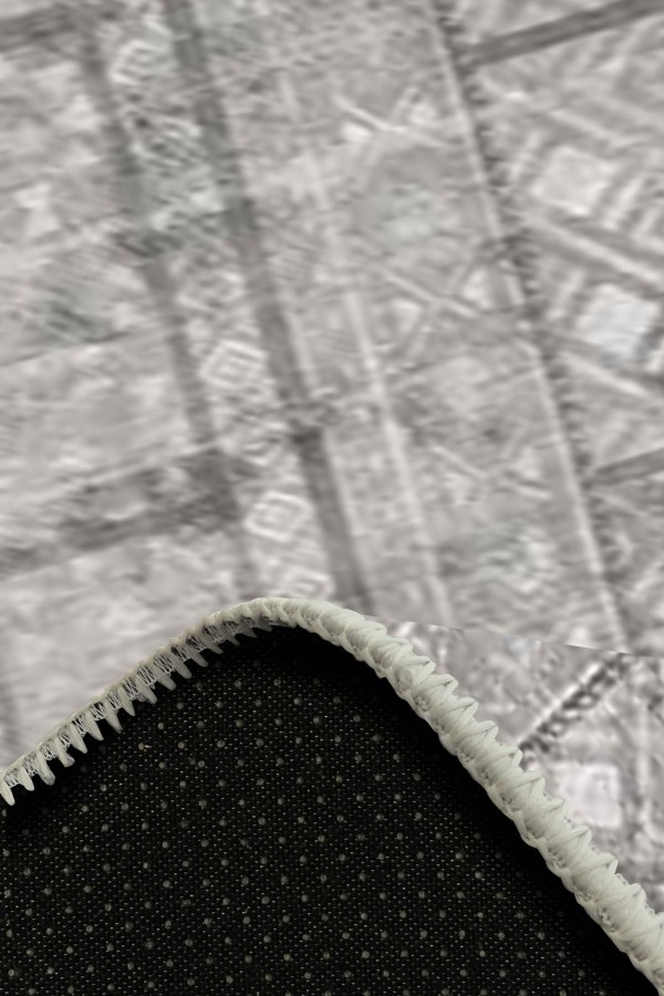 Akabe Desenli Pamuk Tabanlı Yıkanabilen Kaydırmaz Antibakteriyel Şönil Salon Halısı