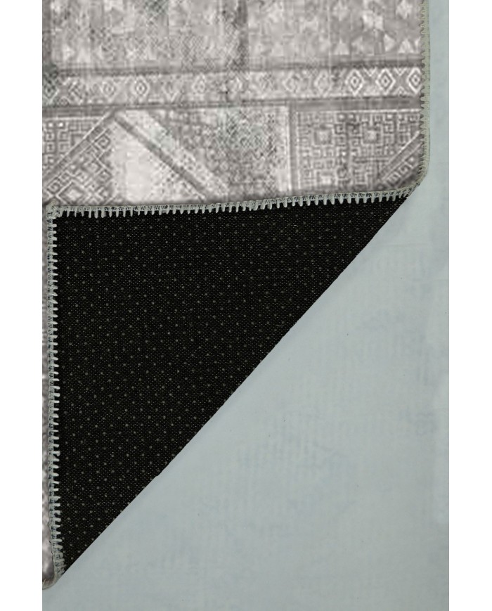 Akabe Desenli Pamuk Tabanlı Yıkanabilen Kaydırmaz Antibakteriyel Şönil Salon Halısı