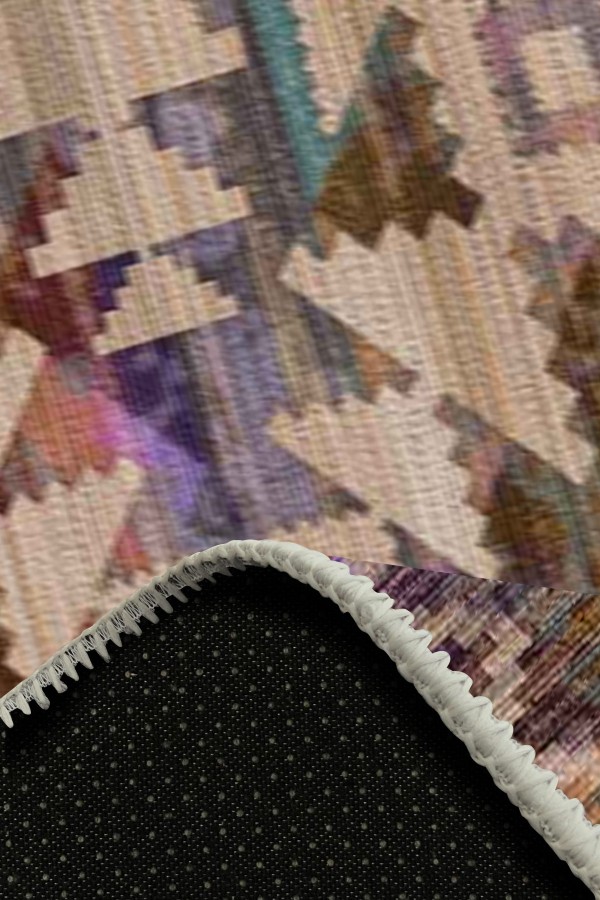 Adelina Desenli Pamuk Tabanlı Yıkanabilen Kaydırmaz Antibakteriyel Şönil Salon Halısı