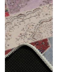 Afra Patchwork Desenli Pamuk Tabanlı Yıkanabilen Kaydırmaz Antibakteriyel Şönil Salon Halısı