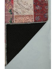 Afra Patchwork Desenli Pamuk Tabanlı Yıkanabilen Kaydırmaz Antibakteriyel Şönil Salon Halısı