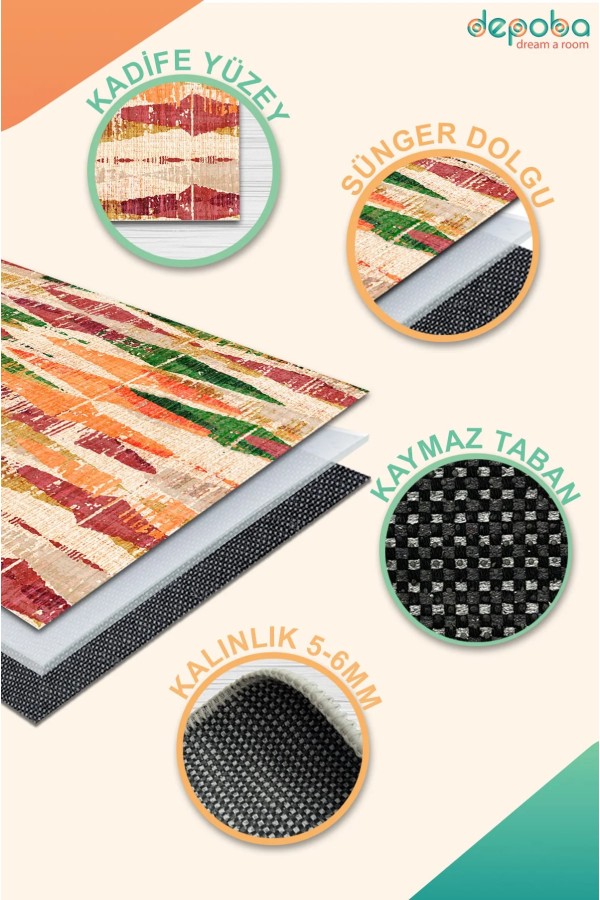 Colorina Kadife Yıkanabilir Kaymaz Pamuk Tabanlı Antibaktriyel Salon Halısı