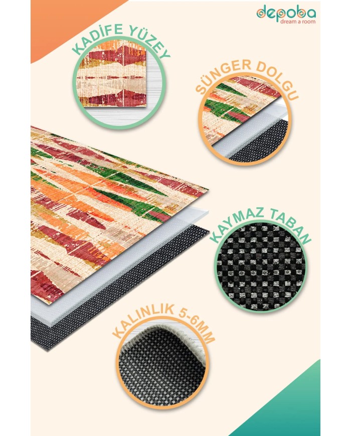 Colorina Kadife Yıkanabilir Kaymaz Pamuk Tabanlı Antibaktriyel Salon Halısı