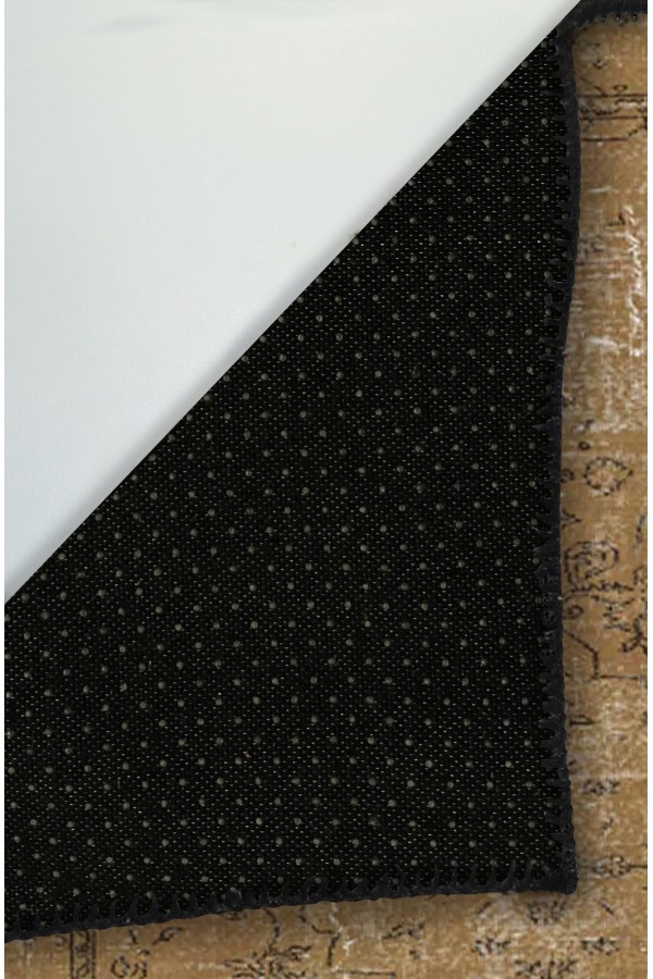 Caffee Eskitme Desenli Pamuk Tabanlı Yıkanabilen Kaydırmaz Antibakteriyel Şönil Salon Halısı