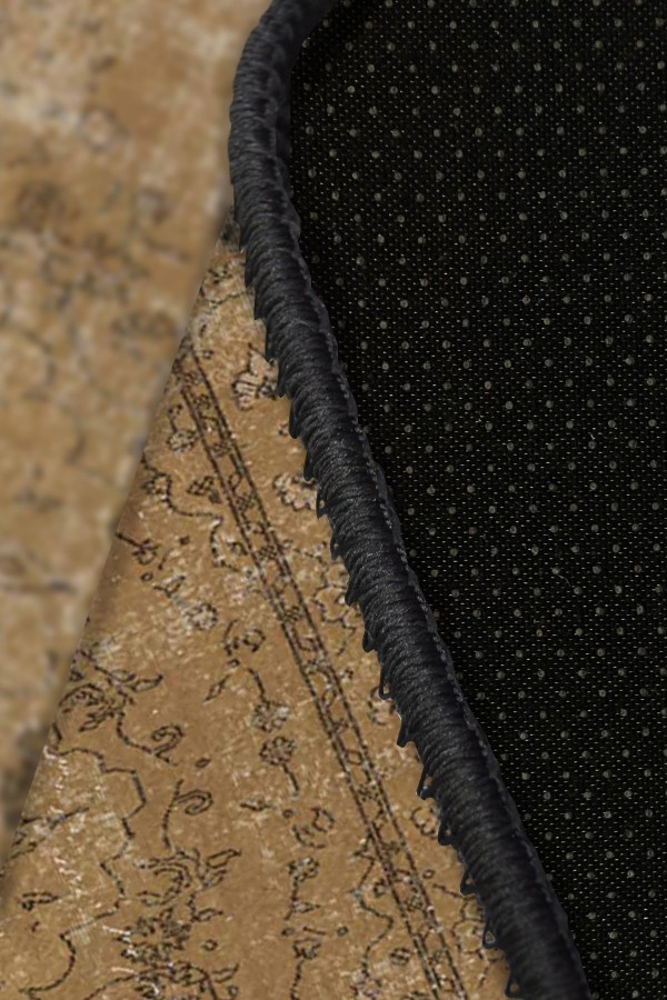 Caffee Eskitme Desenli Pamuk Tabanlı Yıkanabilen Kaydırmaz Antibakteriyel Şönil Salon Halısı